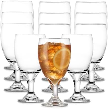Classic Glass Goblets Set of 12, Stemmed Water & Tea Glasses