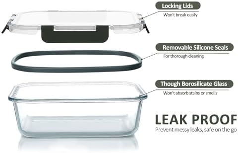 30 Piece Extra Large Glass Food Storage Containers with Lids,Gray