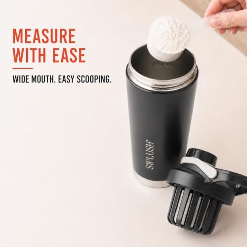 Protein Shaker Bottle 24oz, Insulated, Onyx Silver, Mirror-Finish - Image 6