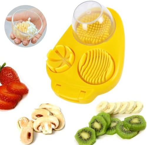 3 In 1 Egg Slicer for Hard Boiled Eggs,3 Slice Modes Egg Cutter,Stainless Steel Dicer for Strawberry Mushroom Grape Cherry, Multifunctional Food Cutter Slicer for Home Kitchen Chopper Gadgets (Yellow) by Unknown