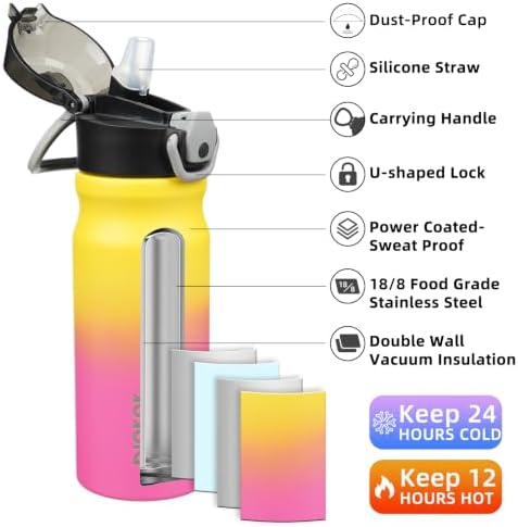 BJPKPK 18 oz Water Bottle with Straw & Handle, Insulated Stainless Flask - Image 2