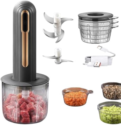 Home Use Wireless Electric Meat Grinder, Cordless Multifunctional Mini Electric Food Processor, Wireless Portable Kitchen Chopper for Minced Meat, Garlic, with 4 Cups & 2 Slicers (Black) by FotymiuEnjoyLifeSmileEvery