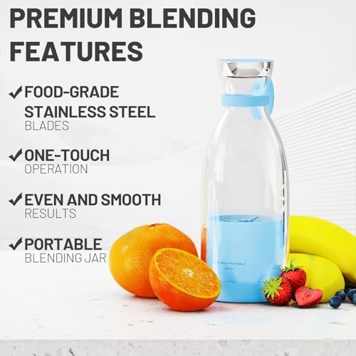 OTPEIR Portable Blender for Shakes and Smoothies with 11.83 Oz Travel Cup and Lid,Durable Stainless Steel Blades for Juice Blending Performance, Blue - Image 3
