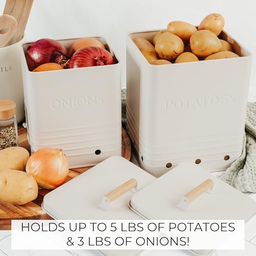 Beautiful Potato and Onion Storage Container Set - Food Safe Metal Bins