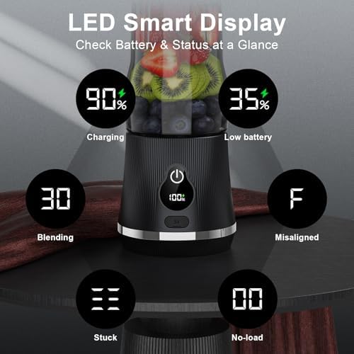 Portable Blender for Smoothies & Shakes, 17oz Personal Blender with 6 Stainless Steel Blades, USB-C Rechargeable, LED Display, Compact Travel Juicer with Extra Lid for Gym, Office & On-the-Go, Black - Image 3