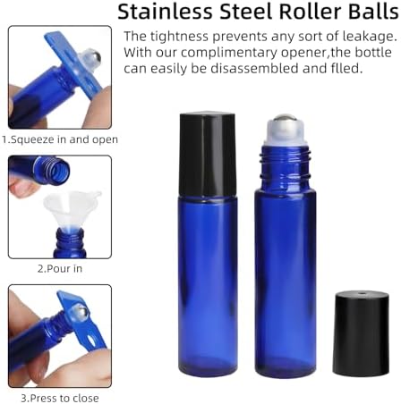 10ml Glass Essential Oil Roller Bottle, 24PCS Blue Essential Oil Roller Bottles with Stainless Steel Rollers - Refillable, Leak-Proof Design, Suitable for Travel and DIY Skincare Products. - Image 3