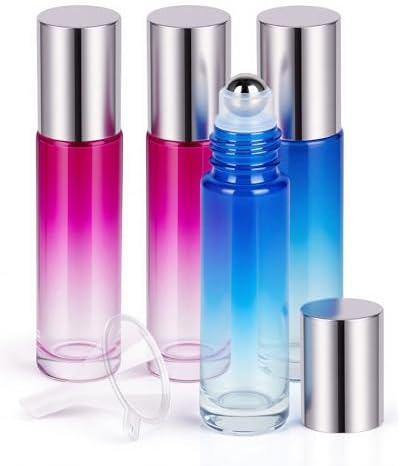 Essential Oil Roller Bottles - 4 Pack Refillable 10ml Glass Roller Bottles by Worldgsb