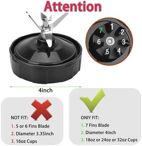 2 Packs Blender Cups & 7 Fins Blender Blade Replacement Compatible with Ninja Blenders BN401 BN751 BN801 BL642 BL480-30 BL490-30 BL640 CT680 CT640C CT641 NN100 NN210 NN102 BL2012 - Image 3