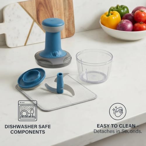 Vegetable Chopper 15.2 OZ (450 ml), Manual Food Chopper with Container & 3 Stainless Steel Blades, Push Vegetable Cutter for Onion, Salad, Nuts, Salsa, Paste & Kitchen Prep (Colour May Vary) - Image 4