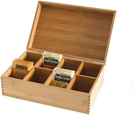 8188 Bamboo Wood Tea Box with 8 Compartments, 12-3/8" x 7-3/8" x 3-3/5"