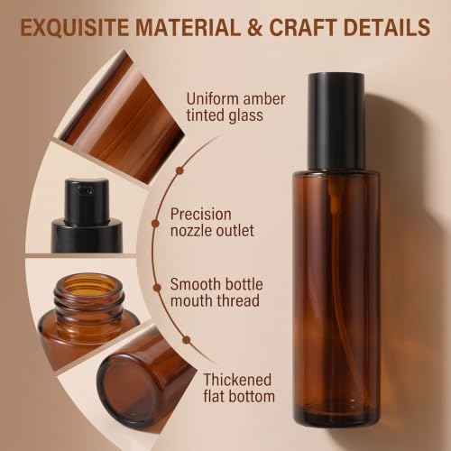 2 PCS 80/2.7oz Amber Glass Travel Bottles with Black Pump, Leakproof Lotion Dispenser for Essential Oil, Cream, Shampoo, Body Wash & Travel Toiletries - Image 3