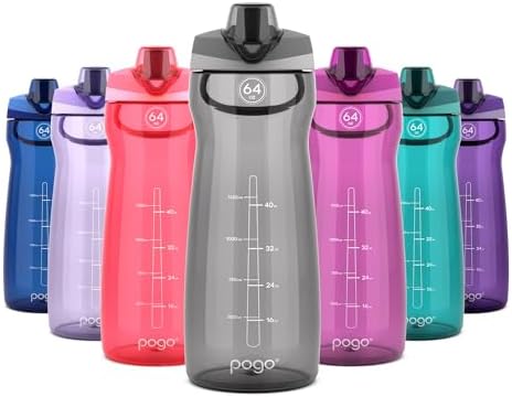 Pogo 64oz Plastic Water Bottle with Chug Lid and Carry Loop, Gray by Pogo