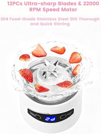 Personal Portable Blender - Smoothies & Shakes - 20Oz/600ml Large Capacity High Power Cordless Blender (White) - Image 5