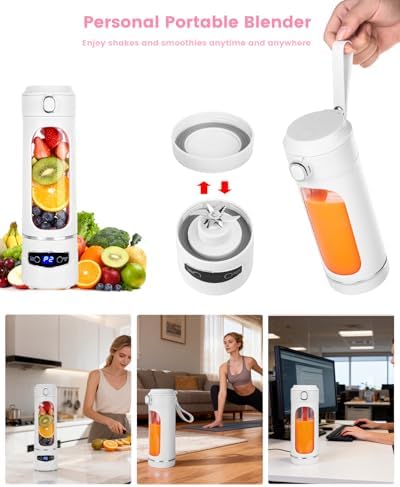 Personal Portable Blender - Smoothies & Shakes - 20Oz/600ml Large Capacity High Power Cordless Blender (White) - Image 2