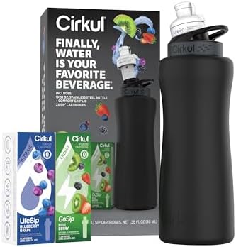 32oz Black Metal Bottle with Two No Sugar, 0 Cal Flavored Water Sips