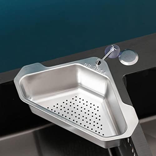 Stainless Steel Sink Basket Triangle Corner Strainer 9.64X6.88X3.14 Inch Hanging Kitchen Sink Draining Basket Food Waste Strainer and Storage Organizer