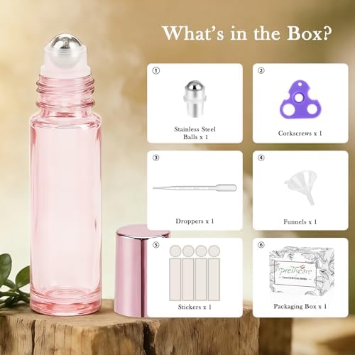 PrettyCare 4 Pack, 10 ml Essential Oil Roller Bottles with Stainless Steel Roller Ball - Refillable Leak-proof Empty Thick Pink Glass Roll on Bottles with Pink Caps for Travel, Perfume - Image 2
