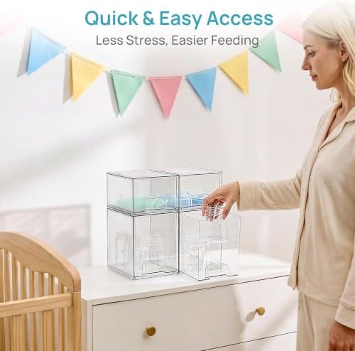 Clear Stackable Storage Drawers Set of 4, Baby Bottle Organizer