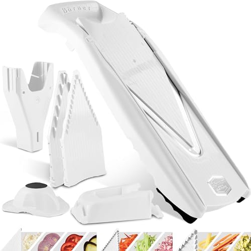 Börner Mandoline Slicer V5 (Professional Set) • Adjustable Vegetable Slicer (7-piece) • 10 Cutting Styles • Kitchen Slicer incl. Docking Station • Stainless Steel V-Blade • Color: White by B%C3%B6rner