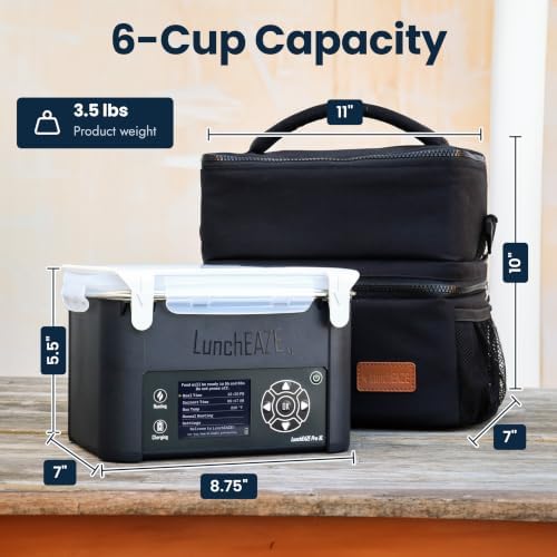 XL Cordless Heated Electric Lunch Box, Self-Heating, 6-Cup
