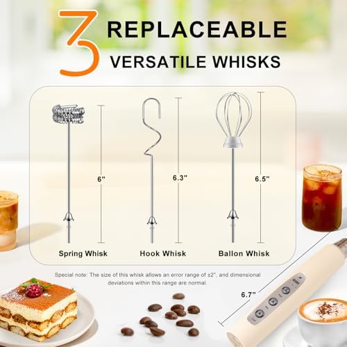 Handheld Milk Frother Wand for Coffee, Rechargeable Electric Whisk