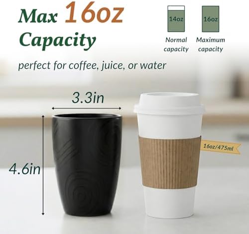 Drinking Glasses 16oz Wheat Straw Cups-Stackable and Reusable Cups, Alternative to Plastic Cups for Iced Coffee, Smoothies,Iced Tea-Black Grey