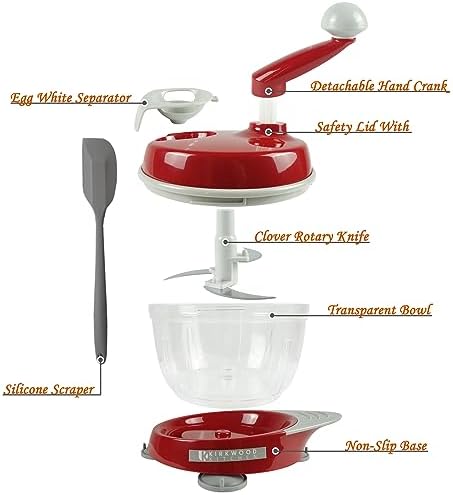 KIRKWOOD KITCHEN Multi-function Manual Food Processor Kitchen Meat Grinder Vegetable Chopper, Slicer Spinner Dicer for Fruits, Herbs, Lettuce, Salad Foods