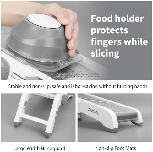 ZKIRON Large Mandoline Slicer for Kitchen - Professional Stainless Steel Onion Slicer & Cabbage Shredder, Integrated 2-in-1 Blade for Waffle & Smooth Cuts, Safety Hand Guard Included (Gray) - Image 6