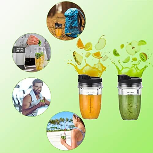 [Upgraded] Replacement 18oz Cups for Nutri Ninja Blenders, Blender Replacement Parts with Upgraded Lid For Auto-IQ BL480, BL482, BL490, BL640, BL642, & BL680 Auto IQ Series Blenders., 2 Pack