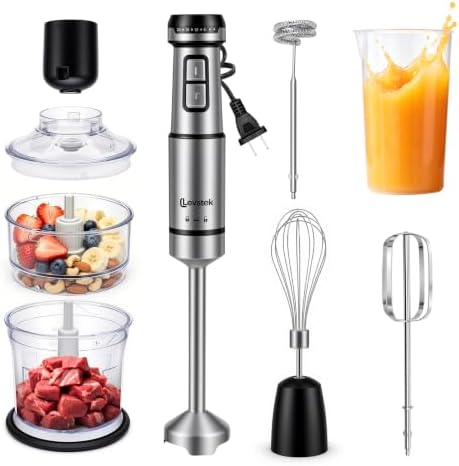 Immersion Hand Blender Set, 1200W 20-Speed Stainless Steel Stick Blender with 7 Accessories, 500ml & 200ml Chopper Cups, Milk Frother, Egg Beater, for Smoothies, Soups Kitchen Essential