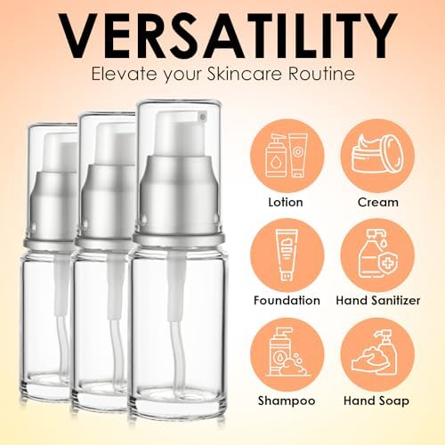 VitalUp Clear Glass Pump Bottle (6-Pack) 0.5 Oz 15ml - Refillable, Lotion - Image 2