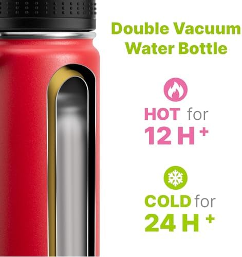 16 oz Stainless Steel Kids Water Bottle for School, Canyon Red