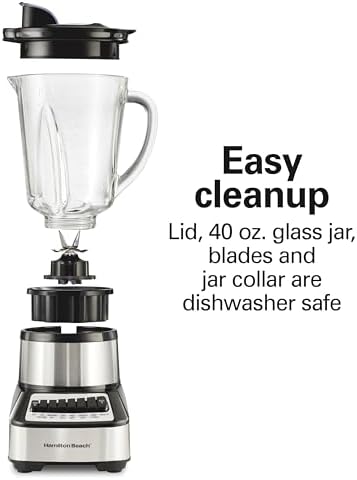 Wave Crusher Blender For Smoothies With 40 Oz Glass Jar and 14 Functions, Ice Sabre Blades & 700 Watts for Consistently Smooth Results, Black + Stainless Steel (54221)