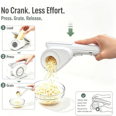 Electric Grater for Cheese, Chocolate and Nuts, Wireless,3Stainless Steel Rollers,Electric Food Grinder for Kids & Seniors – Fine Texture for Easy Digestion, Home & Outdoor Use
