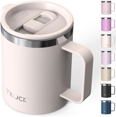 TILUCK 12 oz Insulated Coffee Mug with Lid and Handle by TILUCKBringsGoodLuck