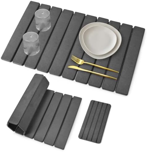 Large Stone Dish Drying Mat for Kitchen Counter – 24"(L)×16 "(W) Foldable Super Absorbent Diatomaceous Earth Stone Dish/Bath Mat, Kitchen Counter Mat for Plate Rack, Cup, Match Any Countertop - Gray