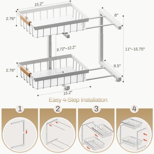 Adjustable Under Sink Organizer, 2-Tier Pull-Out, 2-Pack, White