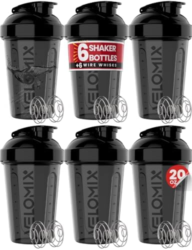 6 Pack 20oz Protein Shaker Bottle for Protein Mixes, All in Black