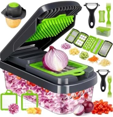 16-Piece Vegetable Chopper - 11 Interchangeable Blades Veggie Chopper with Container, Mandoline Slicer, Onion Chopper Dicer, Professional Food Cutter & Slicer Set for Kitchen - Image 6
