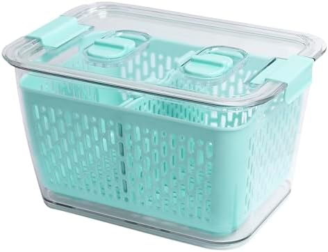 Colander Bin, Produce Saver, Fridge Organizer With Lid, Wash, Strain and Store, Great for Refrigerator, Freezer and Pantry, Medium, Mint Green, Pack of 1
