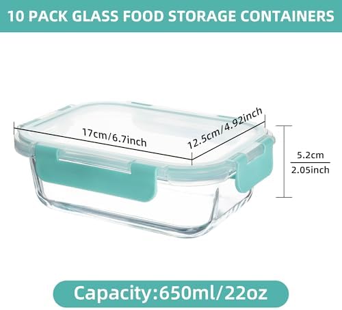 10 Pack 22 oz Glass Meal Prep Containers, Food Storage Containers with Lids