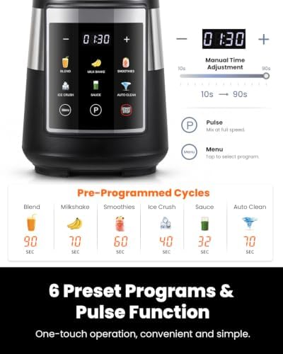GDOR Blender for Kitchen, 1300W Glass Blender with 6 Preset Programs - Image 3