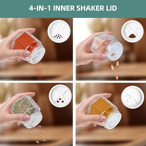 Set of 10 Magnetic Spice Jars for Refrigerator, Glass Small Hexagon Magnet Seasoning Containers with Labels, Shaker Lids, Fridge Magnetic Spice Rack Organizer with Jars