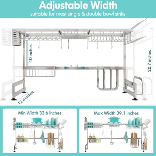 2 Tier Extra Large Stainless Steel Over The Sink Dish Drying Rack
