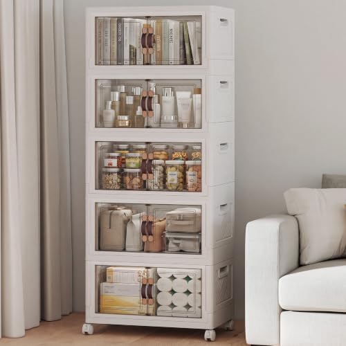 Stackable Storage Bins with Lid, 260QT Plastic Cabinet with Wheels