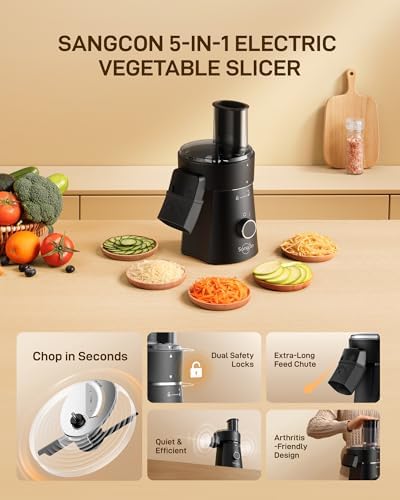 Electric Cheese Grater for Block Cheese, 5-in-1 Slicer & Shredder