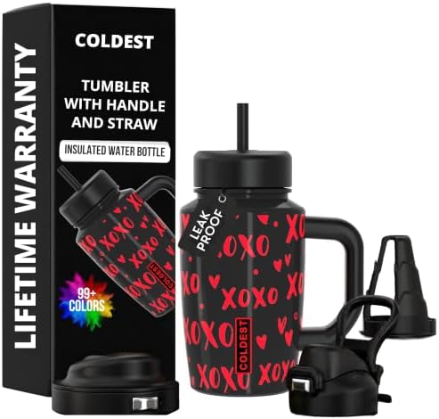 Coldest Tumbler with Handle & Coffee Lid - 100% Spill Proof Tumbler (3 Lids) - Stainless Steel Insulated Leakproof Tumblers for Women & Men - Cup Holder Friendly - 15 oz (Glowie Hearts) by Coldest
