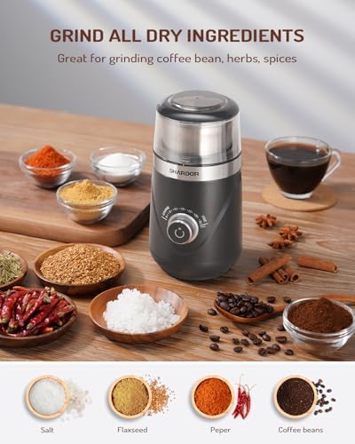 SHARDOR Electric Super Silent Blade Coffee Grinder, Timed Grind Control Rotary Knob, Adjustable Coarse to Fine for Coffee Beans, Spices & Herbs, with 1 Removable Stainless Steel Bowl, Light Gray - Image 4