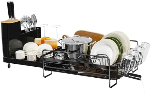 Extendable Dish Drying Rack, 20.5"-27.6" L x 12.6" W, Black