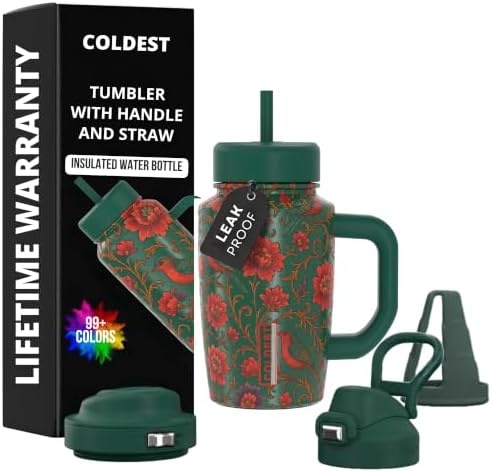 Coldest Tumbler with Handle & Coffee Lid - 100% Spill Proof Tumbler (3 Lids) - Stainless Steel Insulated Leakproof Tumblers for Women & Men - Cup Holder Friendly - 15 oz (Baby Birds) by Coldest